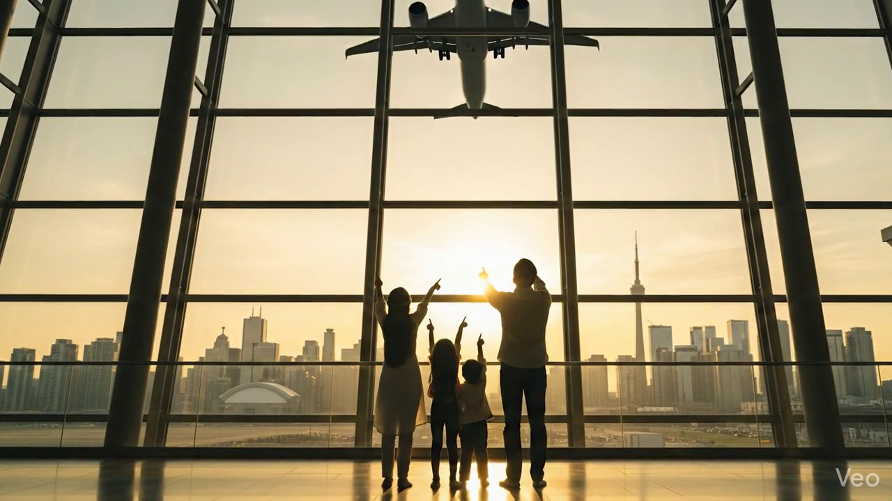 New immigrants arriving at destination airport with hope and dreams