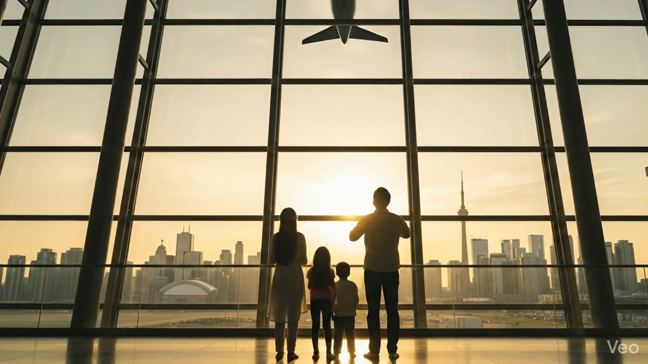 Family reunion at airport - successful immigration to new country