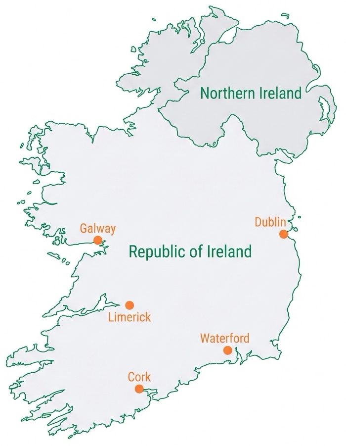 Premium Detailed Map of Ireland with Major Cities